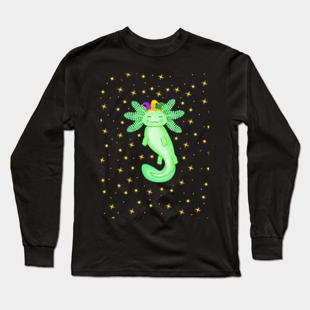 Axolotl celebrating Mardi Gras Long Sleeve T-Shirt by Purrfect